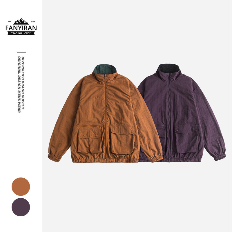 Angn Mountain Series Outdoor Reversible Stand-Collar Jacket for Men and Women, Spring and Autumn Casual Loose Jacket, Trendy Ck122