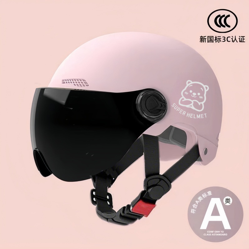 Universal – Motosiklet kaskı (dəbilqə) Standard 3C - 02-pink-tea-color-short-mirror-silver-white-bear