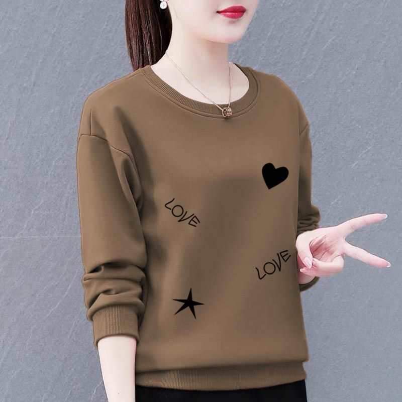 Korean Style Women's Sweatshirt for Older Women 2026 New Loose Printed Mom-Style Slimming Round Neck Long-Sleeve Top for Women