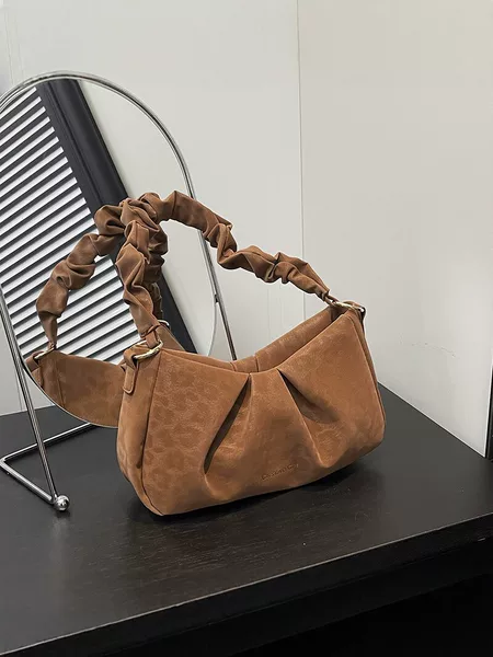 Suede Pleated Underarm Bag for Women 2026 New Style High-End Niche Handbag Shoulder Bag Fashionable Commuter Bag