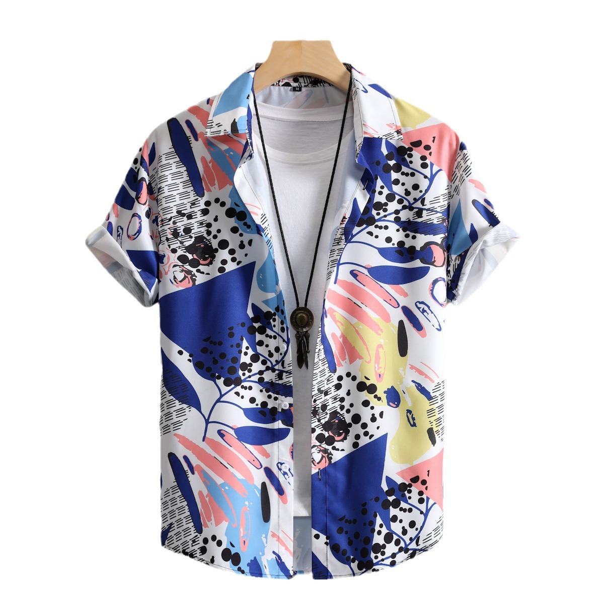 Camisa de los hombres de moda casual Camisa de manga corta de los hombres de impresión digital 2023 Verano de moda transfronteriza entrega de una pieza