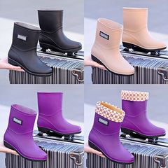 中筒フロスト女雨靴キッチン滑り止めファッションマット靴中短筒防水靴ママショートブーツガーデンブーツ