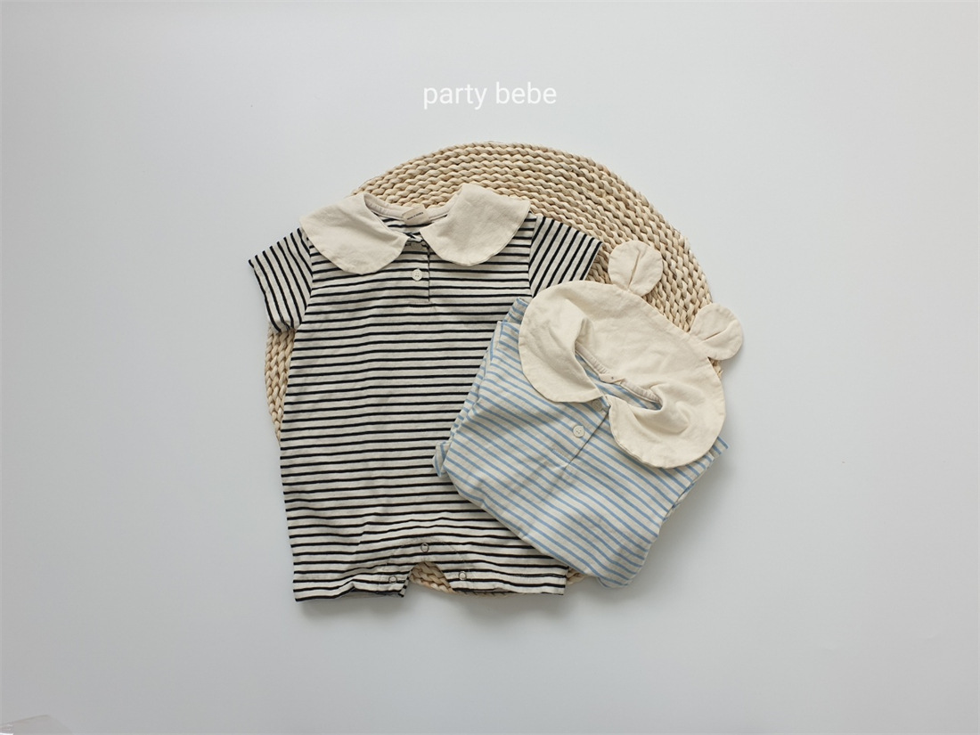 [Posta Exemplar] 2022 verano coreano nuevo bebé collar rayas ropa de escalada de algodón delgada ropa de harp image 6