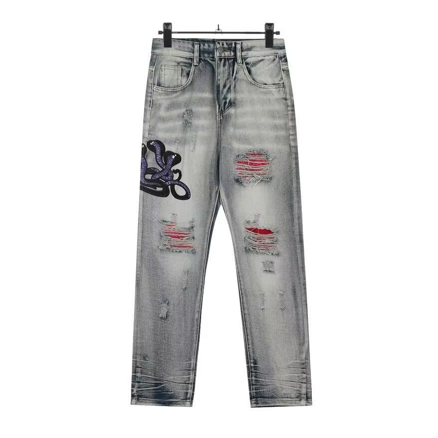 Embroidery Design Spring And Autumn New Trendy Letter Distressed Washed Cool Fashion Casual Straight Pants_mkmklike.com