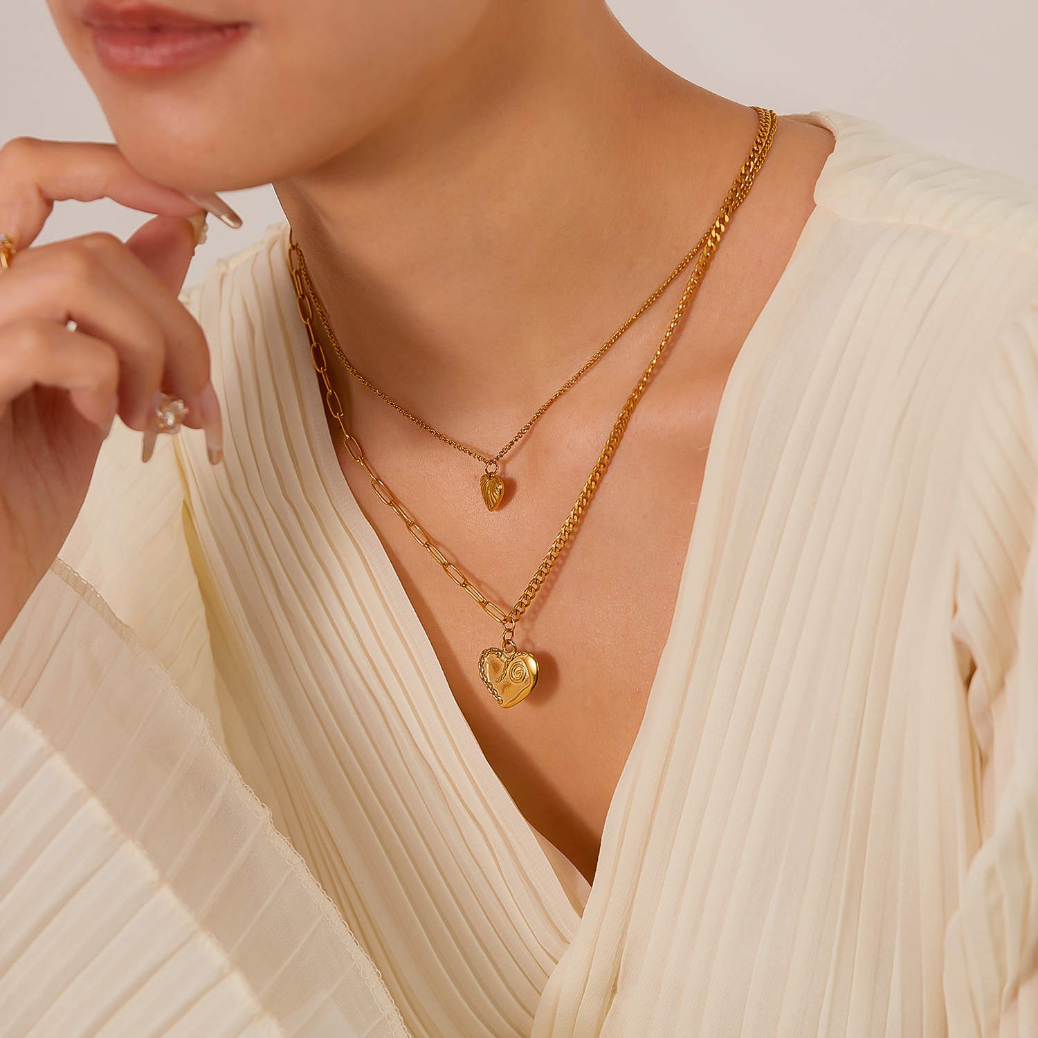 Holiday, Daily Occasion Lady Heart Shape Titanium Steel Wholesale Double Layer Necklaces