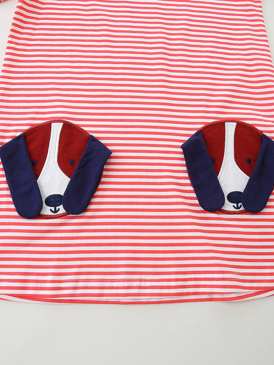 25 otoño nuevo vestido de niña vestido de princesa de moda de estilo europeo y americano parche de perro a rayas vestido de niño cabello de una pieza