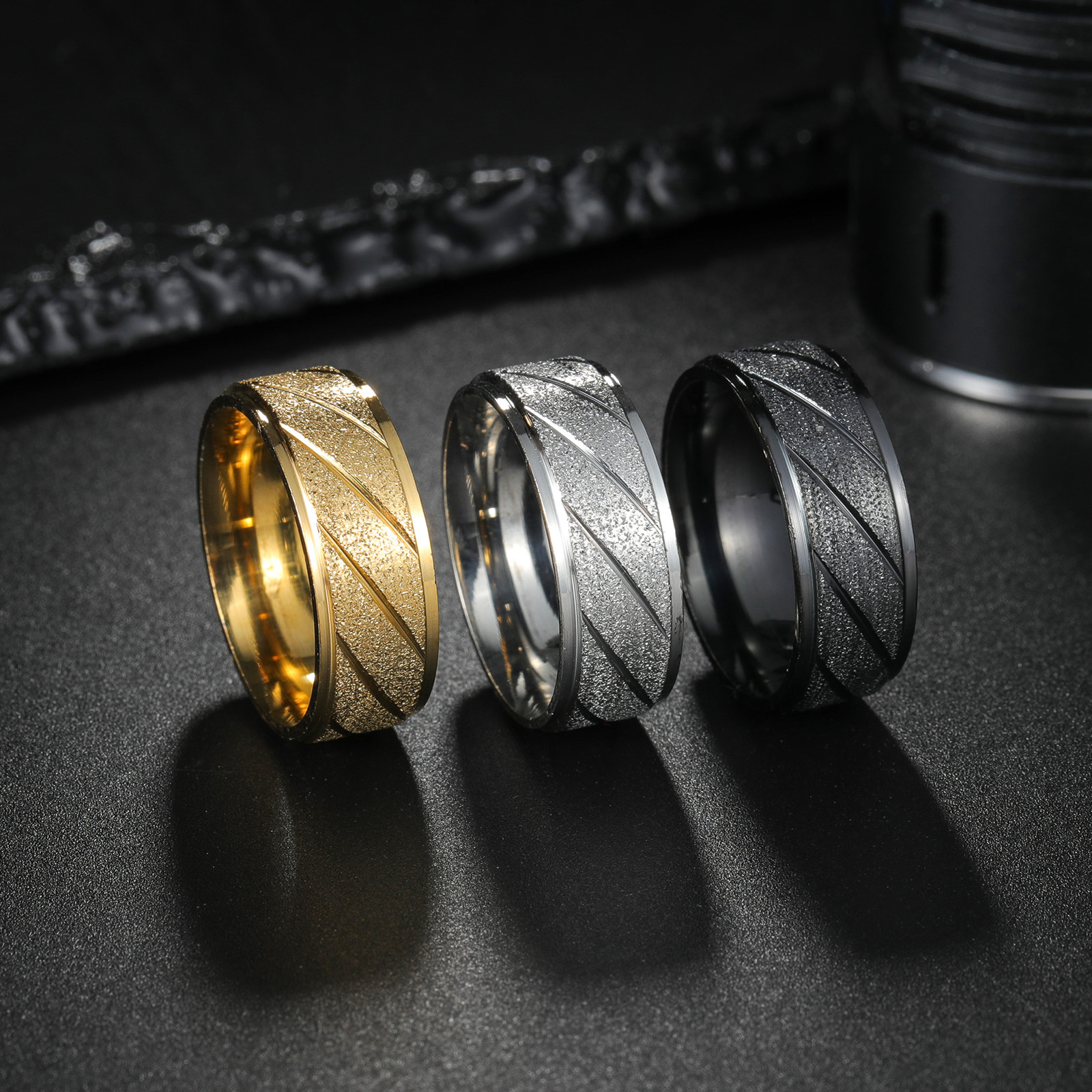 New matte bevel personalized design men's wedding ring simple fashion explosion_voghion.com