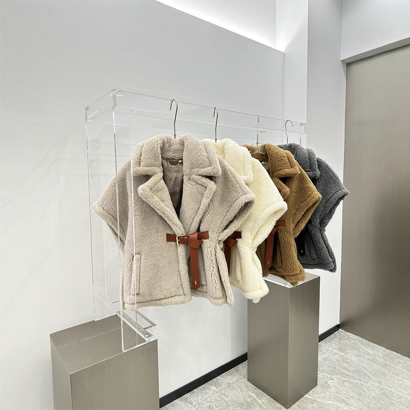 M Brand Large Lapel Teddy Bear Fur Belt Cape Coat for Women, Teddy Warm Fashion Versatile Slimming 25 New Style