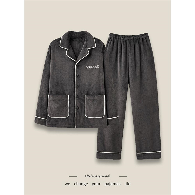 Pijamas cálidos de lana de coral para hombres otoño y invierno engrosados con un conjunto de lana 2025 nueva ropa de franela para el hogar