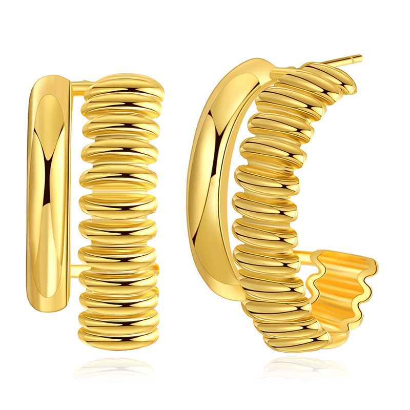 Grenzüberschreitende Neue Produkte 18 Karat Verkupferte Echte Goldohrringe C-förmige Streifen Nischendesign Minimalistische Ohrringe display picture 2