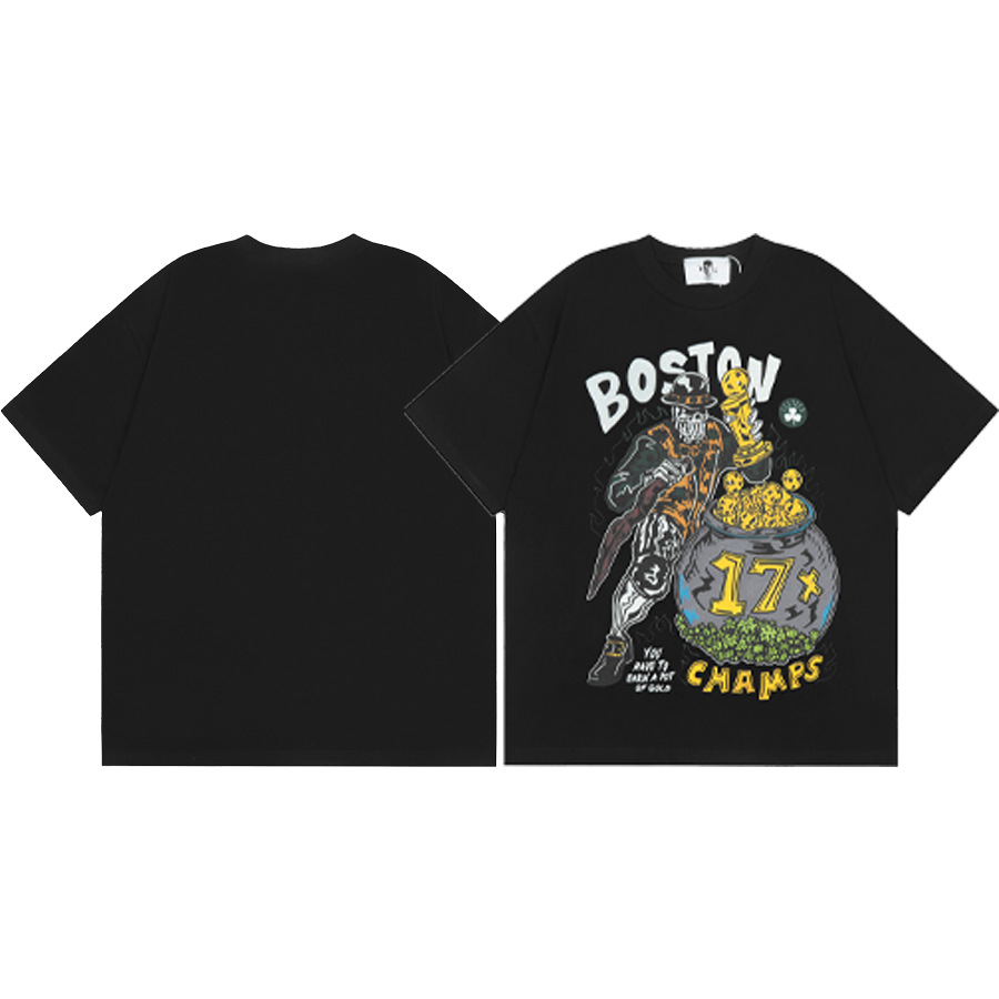 American WARREN LOTAS marca compartida con estampado de personaje de calavera masculina suelta cuello redondo camiseta de manga corta marca de moda