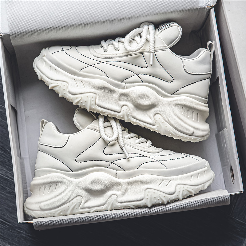 Baskets de running homme en cuir tendance à semelle épaisse_voghion.com