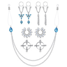 乳环9件套不锈钢乳夹铃铛链子女简约花朵 成人玩具四方螺丝调节