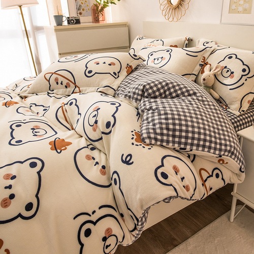 Milk velvet four-piece set, thickened, warm, fresh, autumn and winter, high weight baby velvet, French velvet wholesale