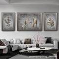 大象客厅装饰画现代轻奢抽象沙发背景墙后面挂画麋鹿三联壁画批发