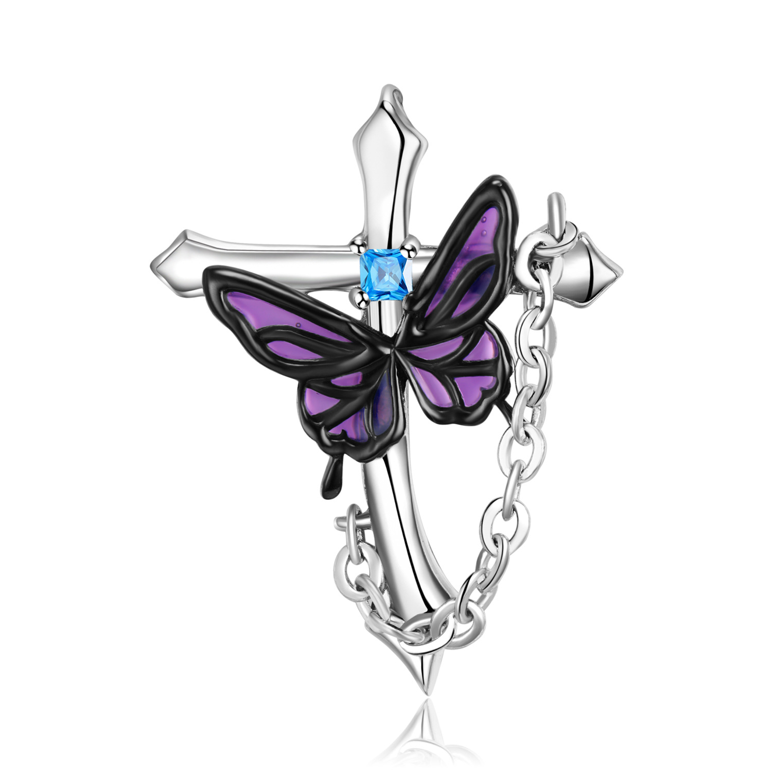 Fashion Cross Butterfly Silver Plating Necklace display picture 5