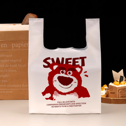 Disposable takeaway bag supermarket shopping plastic bag strawberry bear bread snack toy hand gift bag