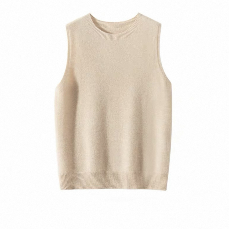 Korean-Style Simple Solid Color 2026 Spring Collection High-End Versatile Round-Neck Knit Vest Women's Tank Top Vest Top