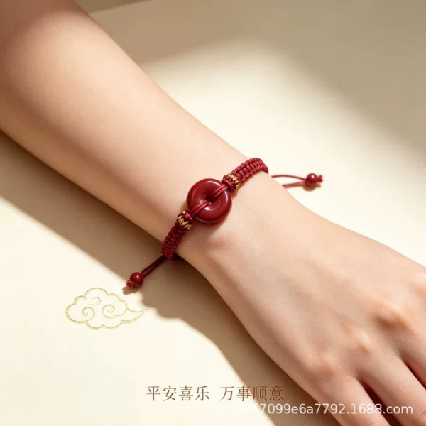 Low-Content Natural Cinnabar Safety Buckle Red String Bracelet, Purple Gold Sand Woven Bracelet, Zodiac Year Jewelry Gift for Men and Women
