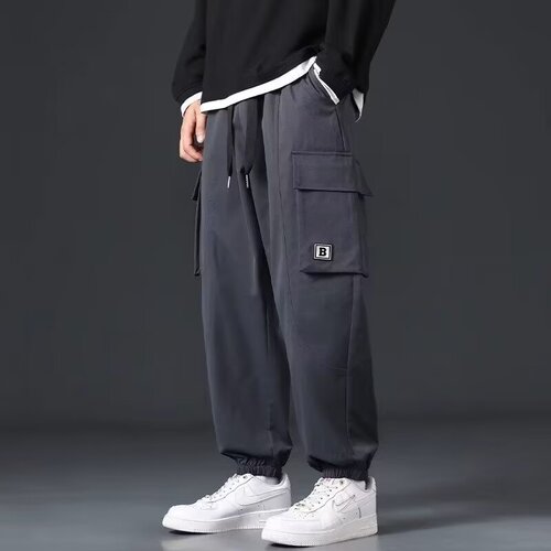 Men's Work Casual Ankle Pants Spring and Autumn New Khaki Color Leisure Pants Street Style Boys Multi-Pocket Sport Long Pants