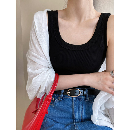Luxi threaded camisole women's summer outer wear tight sports inner wear Internet celebrity beautiful back sleeveless bottoming top D12