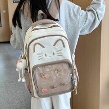 日系ins可爱猫咪双肩包女透明吧唧痛包新款大容量书包中学生背包