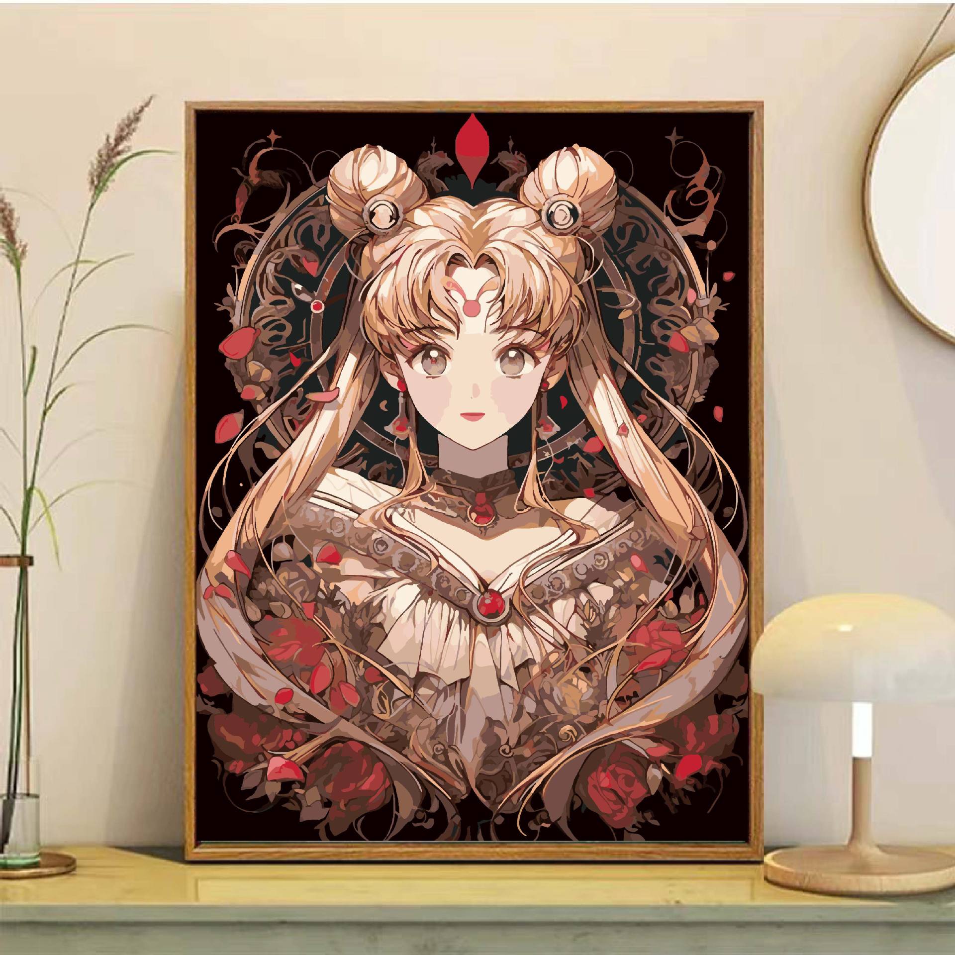 Sailor Moon pintura al óleo digital DiDi princesa pintura de agua hielo luna animación pintura colgante simple pintura de relleno manual