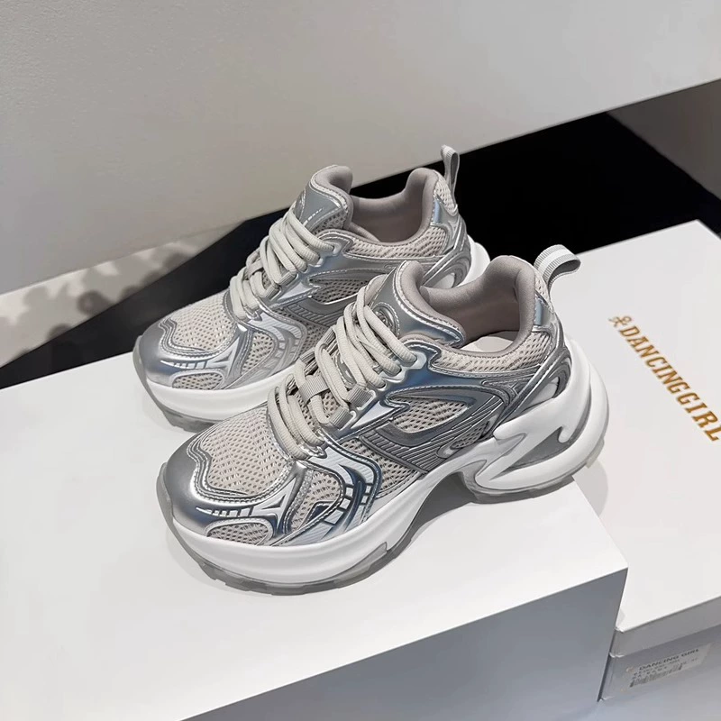 Серебристые и Off-White платформа кроссовки для тинейджеров – универсальные высокие кроссовки на повседневную спортивную обувь