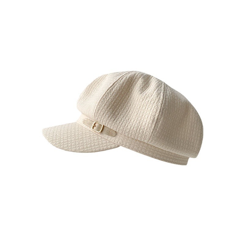 New Autumn And Winter Octagonal Hat For Children, British Waffle Grid Octagonal Hat For Women, Metal Belt Buckle, Fashionable And Versatile Painter_voghion.com