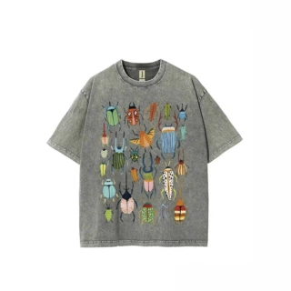 230克棉欧码Washed, Insect-themed Party Print T-shirt, High-q