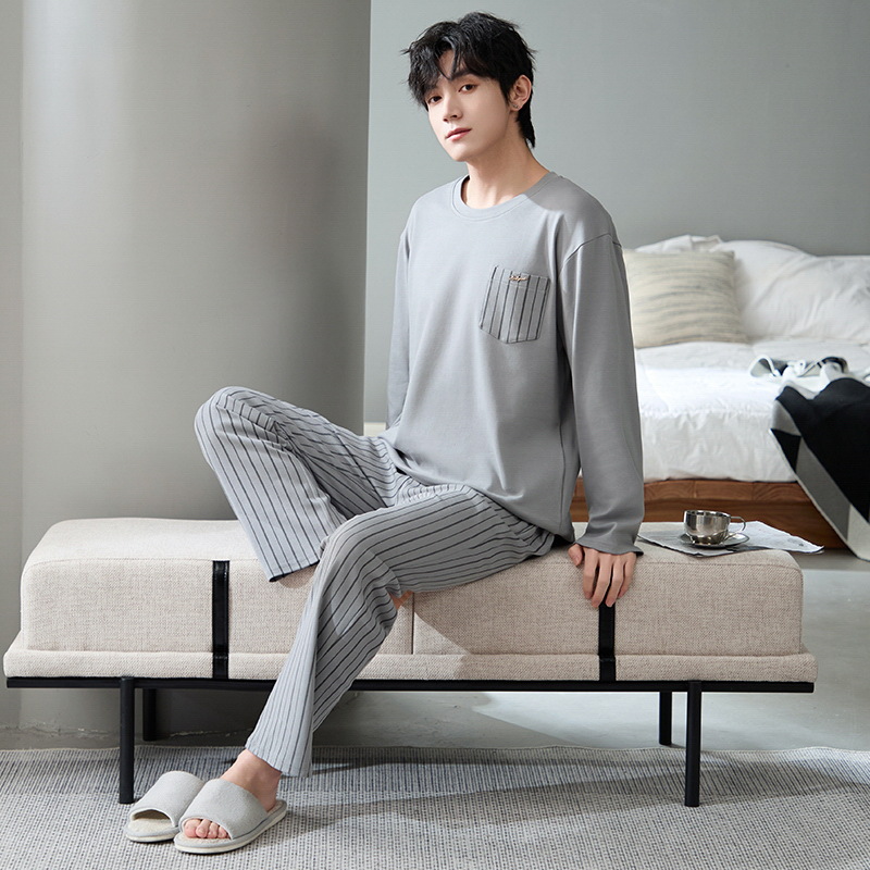 7A clase pijama de algodón de doble cara para hombres primavera, otoño y verano 2025 nueva manga larga 100% algodón engordado ropa para el hogar de tamaño grande