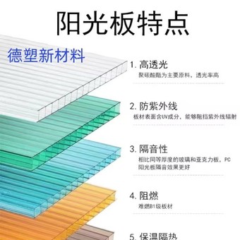 阳光板中空二层三层四层PC 遮阳隔热保温厚度4mm-20mm工厂直销