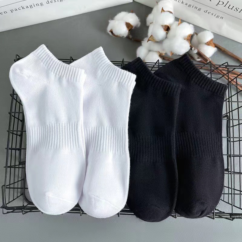 Calcetines Zhuji para mujer, cuatro estaciones, calcetines de mujer de color sólido, cintura, calcetines de barco para hombre, calcetines bajos para pareja, calcetines cortos para mujer en blanco y negro