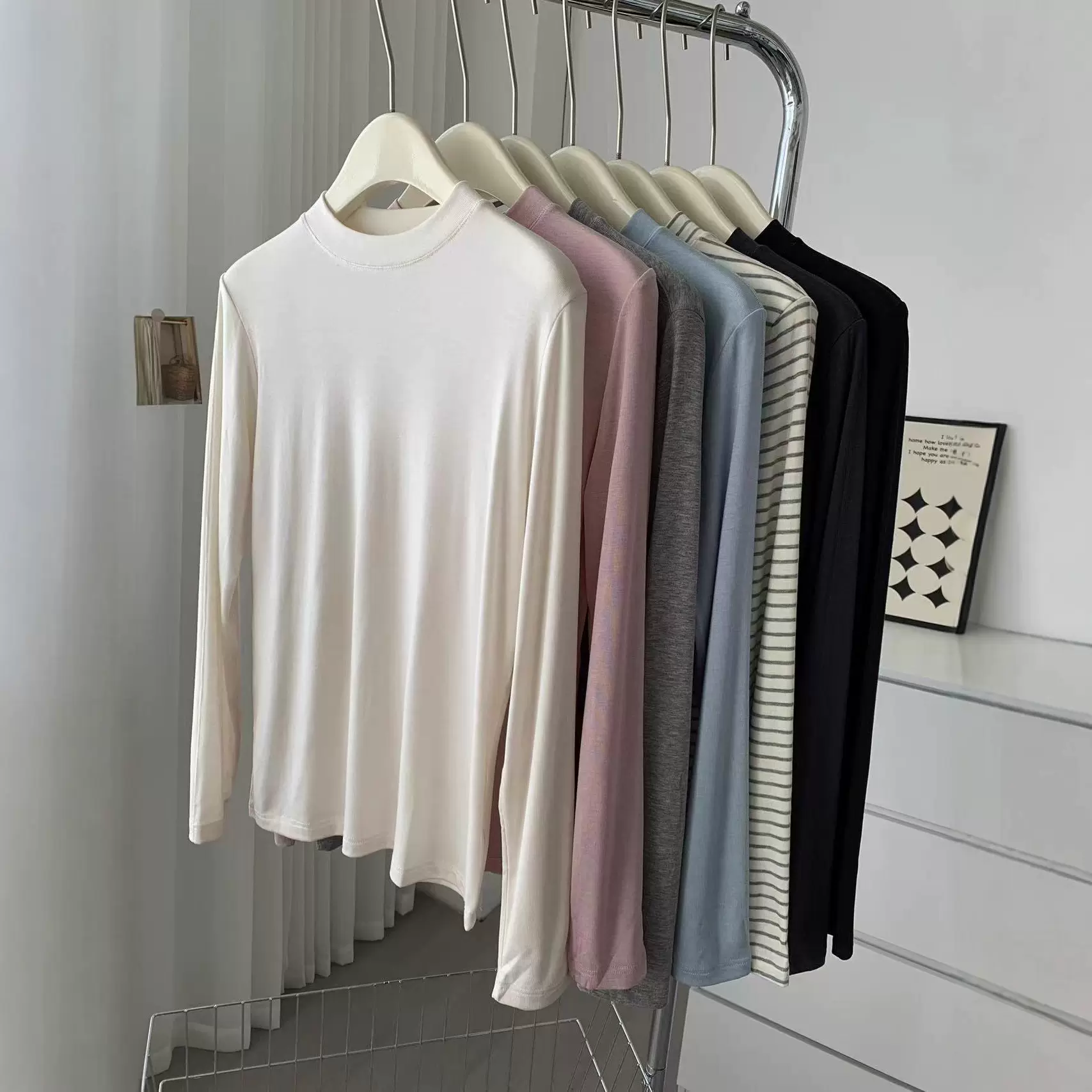 天丝羊毛柔软舒适半高领长袖打底衫女25秋季新款韩版弹力保暖上衣