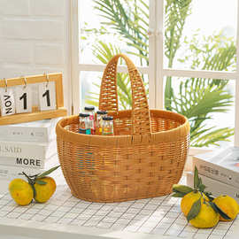 纯手工手提篮买菜购物篮子野餐食物篮蔬菜水果收纳筐仿藤编手提篮