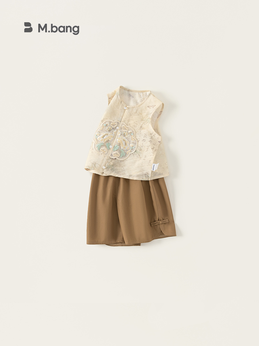 Youbao ropa para niños verano niño estilo nacional bordado chaleco sin mangas color sólido hebilla pantalones cortos de dos piezas nuevo traje chino