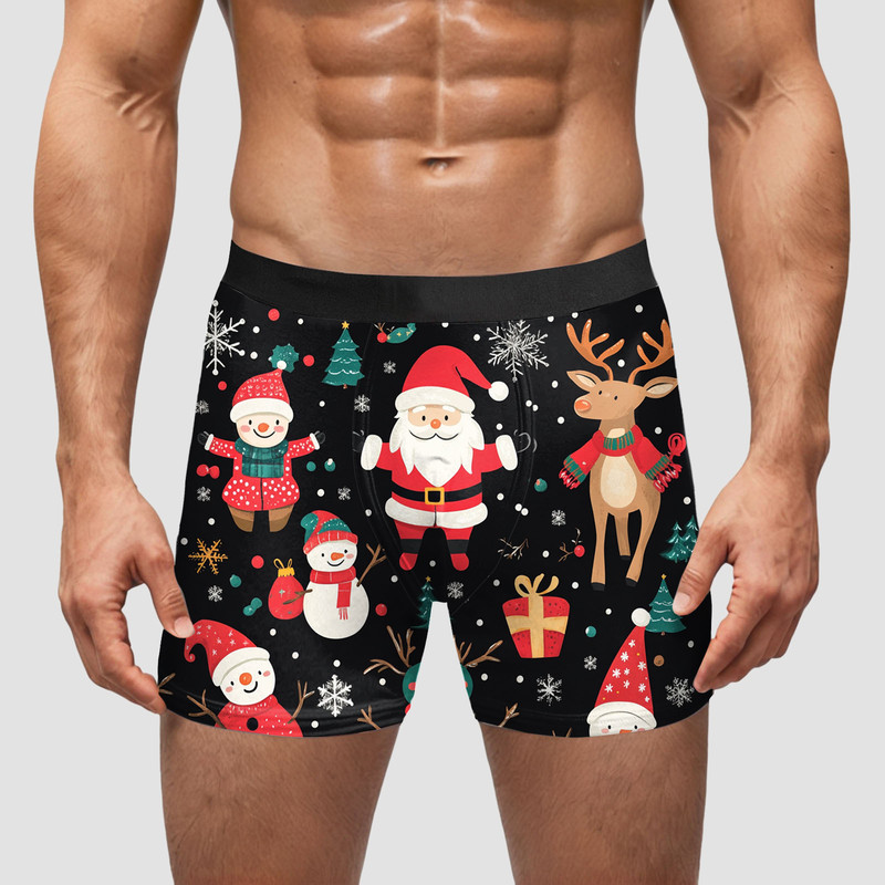 Cross-Border Men's Underwear European and American Christmas Gifts for Couples Digital Printed Underwear Breathable Mid-Waist Boxer Shorts