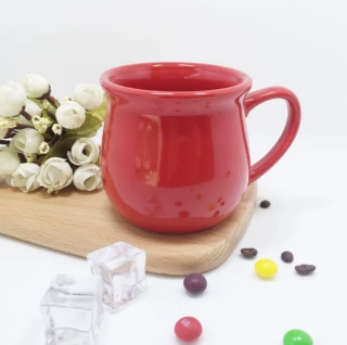 高温色釉小奶缸 双开陶瓷奶杯咖啡杯 红色广告杯定制 创意翻口杯