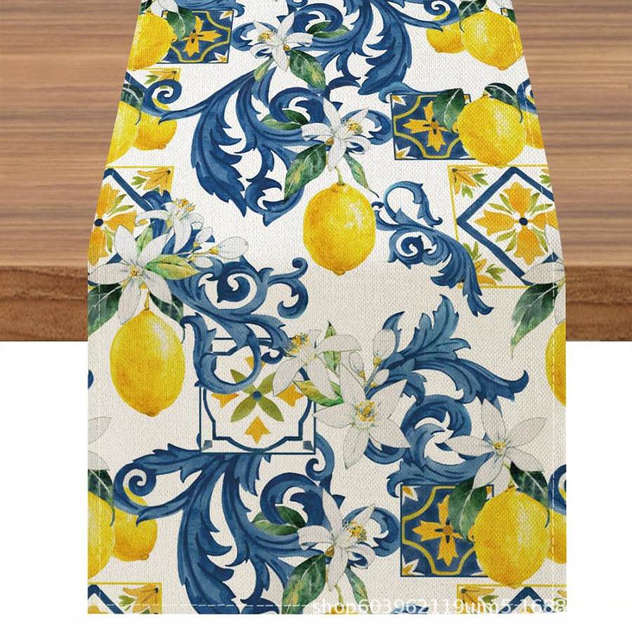 Nuevo verano limón lino bandera de mesa de fiesta al aire libre decoración de mesa de té de tela en el hogar bandera de mesa de té
