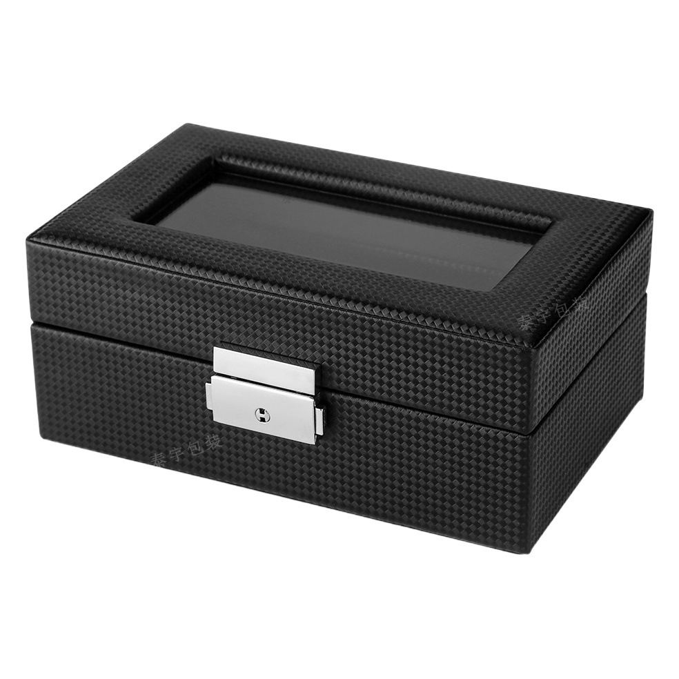 Fabricante en stock nuevo 3-bit de fibra de carbono Negro Reloj de almacenamiento caja de presentación 3 caja de reloj
