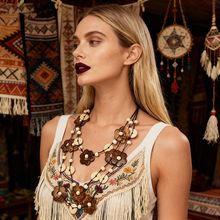 欧美跨境波西米亚木珠椰壳串珠三层项链度假风复古小众高级感项饰