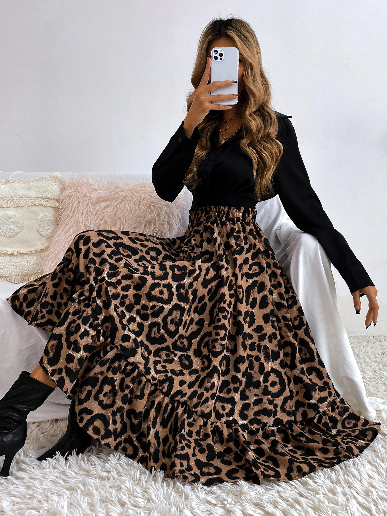 182g Weight Midi Dress Dress Length Type Skirt Dresses Type Spandex, Polyester Fabric Type High Waist Waist Line Inelastic Elasticity Holiday, Daily Occasion Regular Fit Fit Type Ditsy Floral, Leopard Pattern Spring, Autumn Season Women's Gender Casual, Streetwear Style Spring Autumn Casual Streetwear Ditsy Floral Leopard Spandex Polyester Midi Dress Skirts 51
