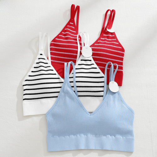 Spring and summer new style ribbed beautiful back wrap bra women's bra without steel ring fixed thin cup small chest tube top bottoming