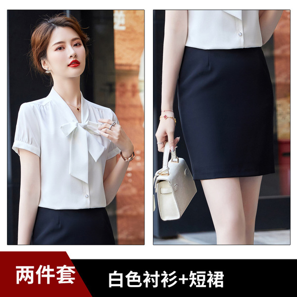 Green summer elegant professional shirt with bow
