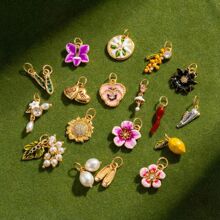 欧美独立站2025夏季新款时尚DIY水果植物玉石项链吊坠镀金保色18K