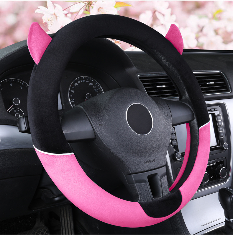 New Cartoon Little Devil Car Steering Wheel Cover Men's and Women's Cute Short Plush Fashion Car Handicap Cover Autumn and Winter