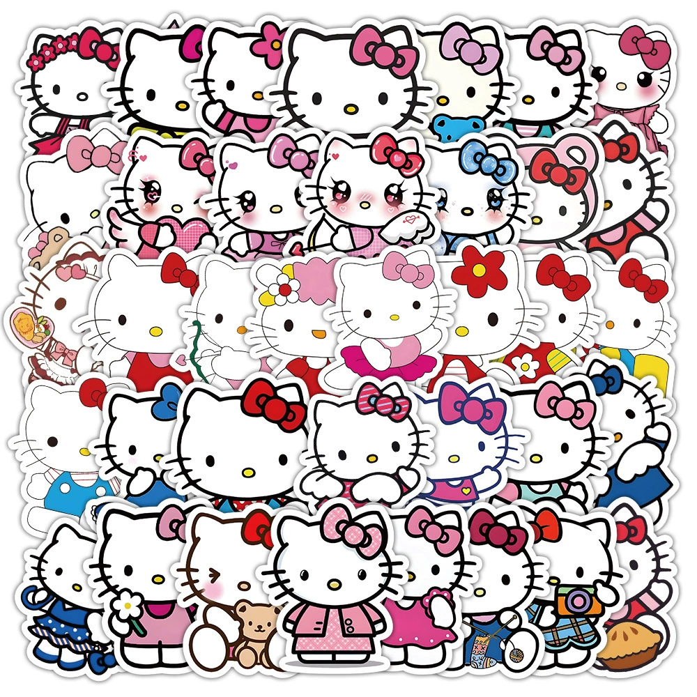 Водонепроницаемый набор наклеек (Hello Kitty), ПВХ, 50 шт, по 4–6 см, яркие цвета