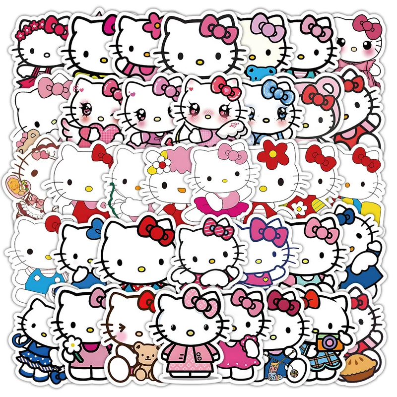 Водонепроницаемый набор наклеек (Hello Kitty), ПВХ, 50 шт, по 4–6 см, яркие цвета