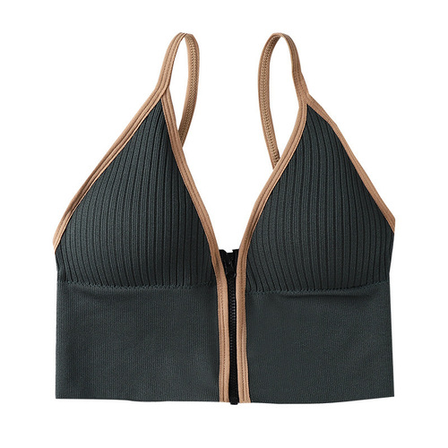 Deep V zipper beautiful back and chest all-in-one non-wired underwear women's bra sexy tube top camisole sports vest