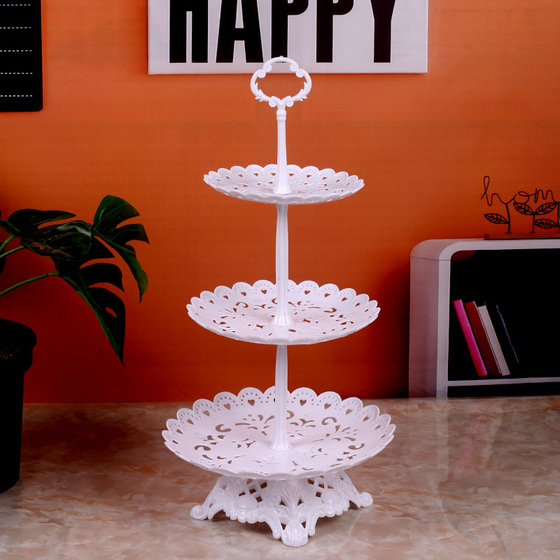 Decoración de cumpleaños soporte de postre estante de exhibición de estilo europeo comida fría mesa de descanso de té de plástico pastel bandeja de postre estante
